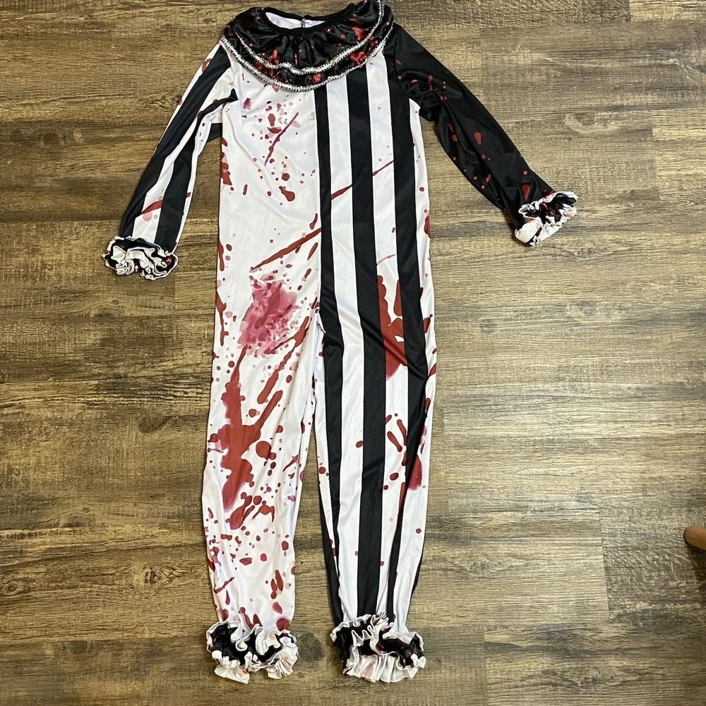 Spooktacular Creepy Clown Costume Child M Halloween Haunted House‎ Striped READ